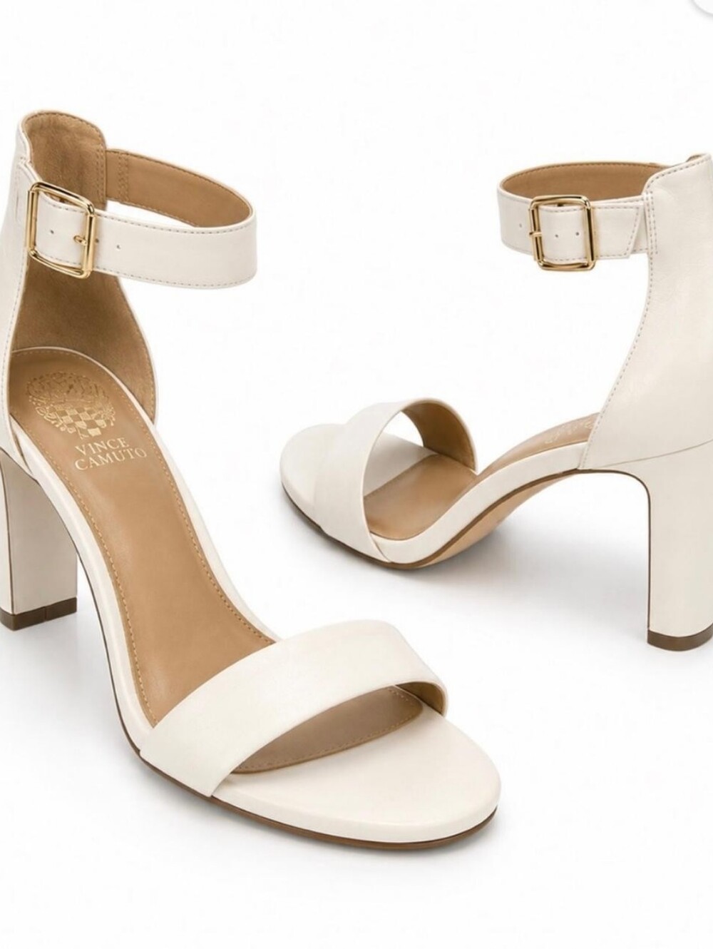 Vince Camuto Ivory Ankle-Strap Block Heel Sandal